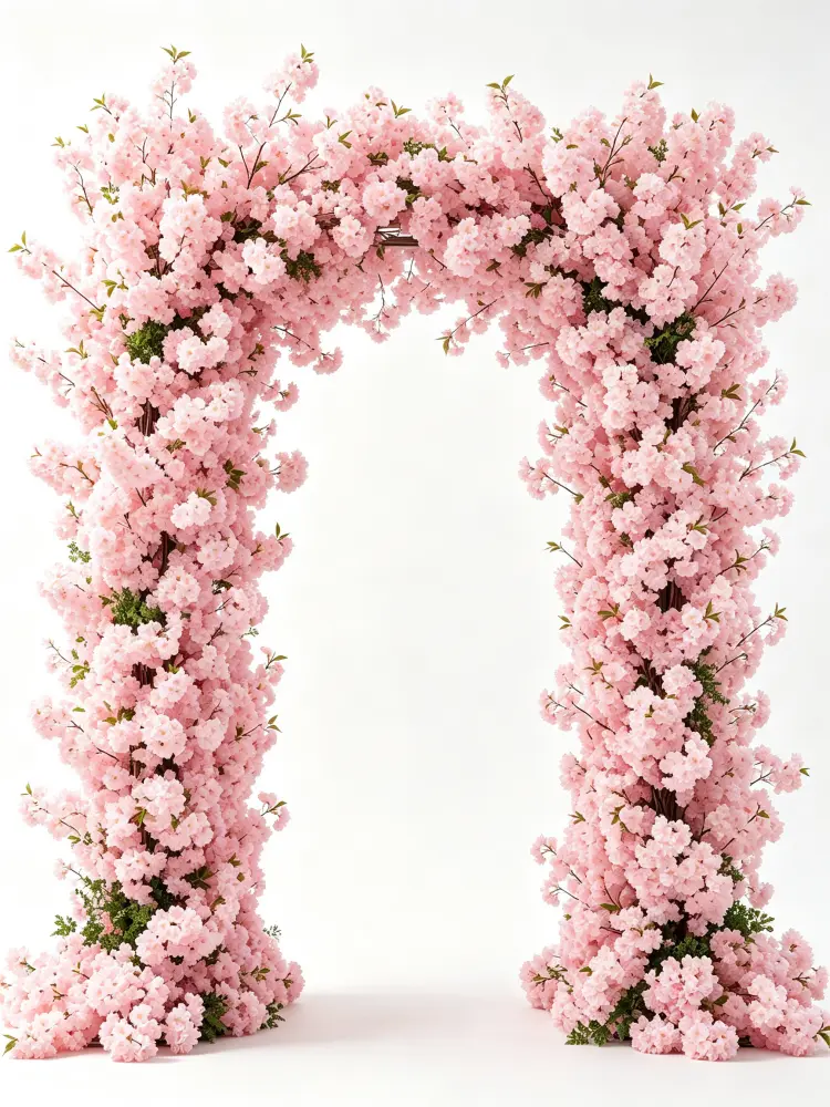 Pink Cherry Blossom Arch Front View Full U-shape on White Background