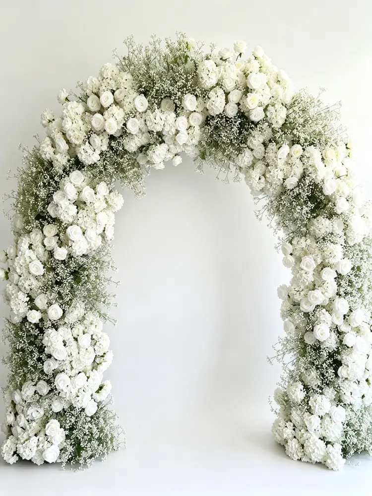 White Floral Arch Front View Full U-shape on White Background