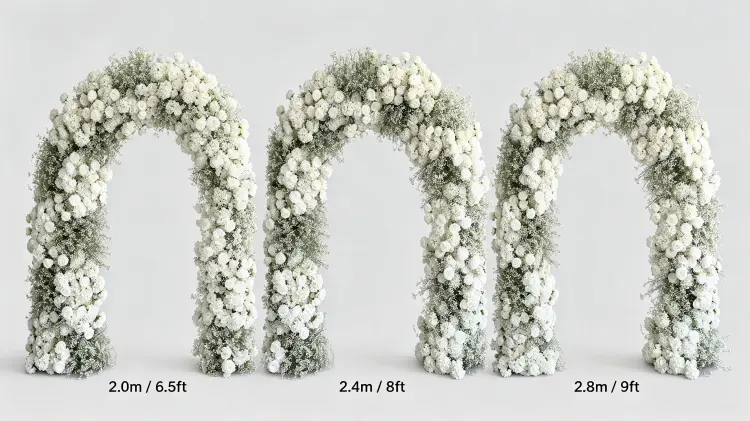 White Floral Arch Size Comparison 2.0m 2.4m 2.8m Height Guide
