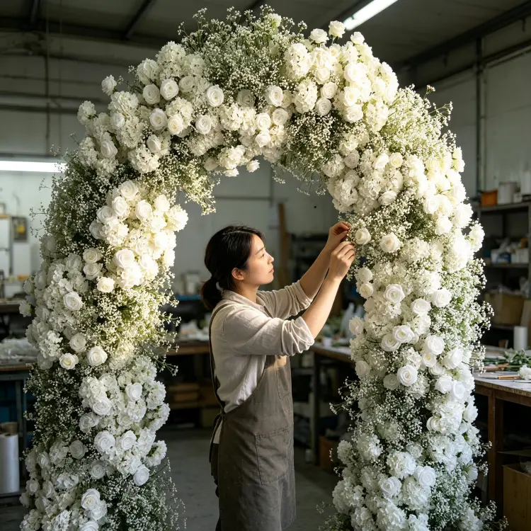 Artisan Handcrafting Artificial Flower Arch Detail Process Handmade Quality Control