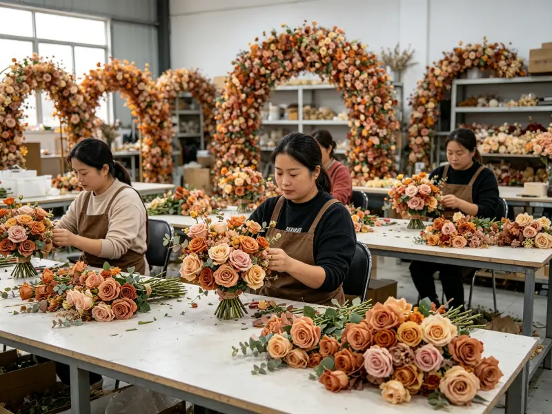 Artificial Flower Factory Production Line Workers Handmade Assembly Workshop for Flower Arches
