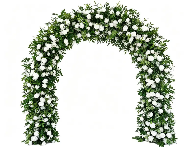 Spring Wedding Arch Front View Full U-shape White and Green on White Background