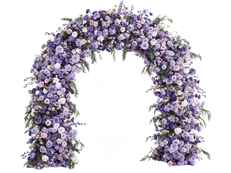 8ft Purple Flower Arch Front View Full U-shape Dense Coverage on White Background