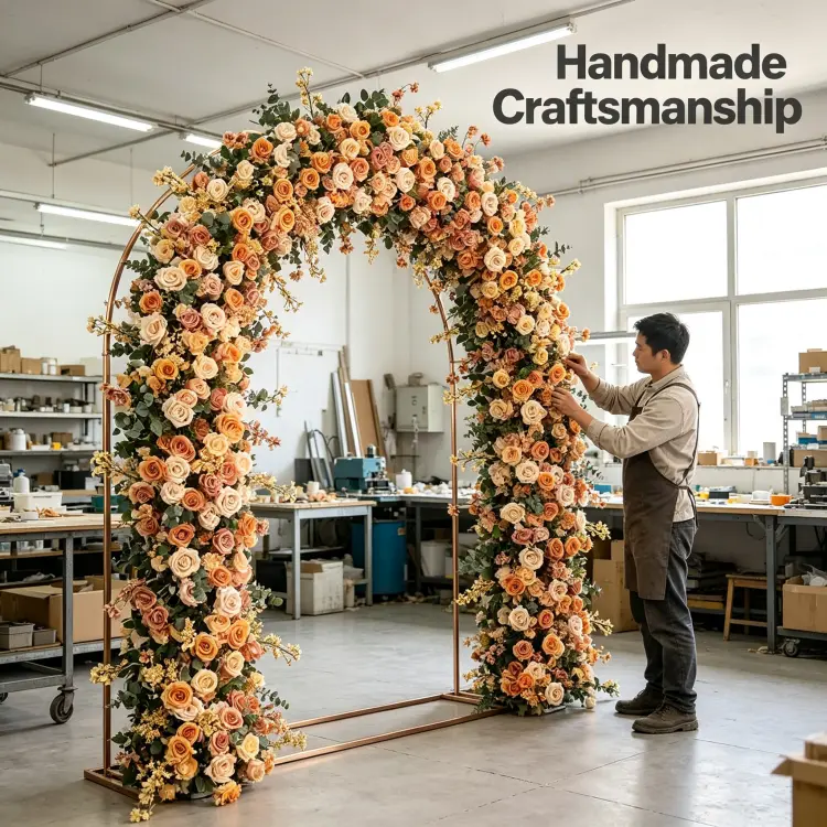Artisan Hand-Tying Rose Gold Gradient Flower Arch with Eucalyptus