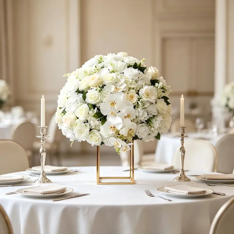 Flower Ball – Artificial Flower Ball Centerpiece for Wedding（Lush Silk Flower Ball for Tables, Hanging & Displays）