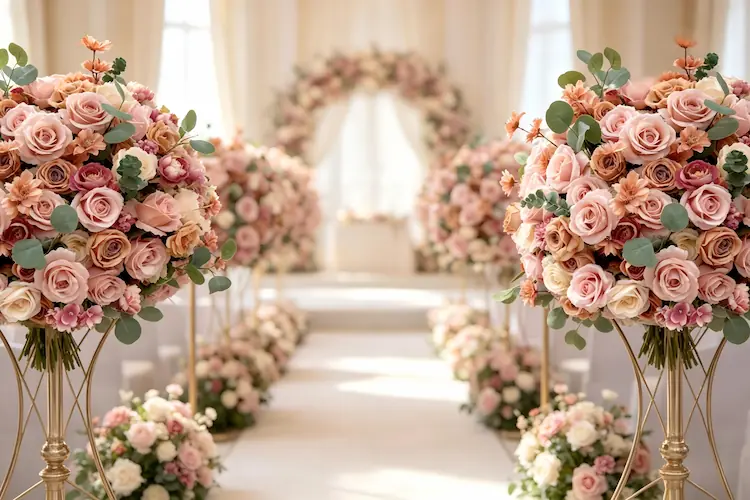 silk flower ball wedding aisle ceremony floral decor
