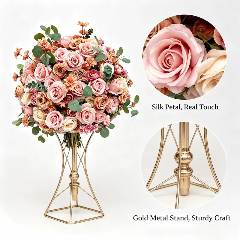 Wedding Flower Arrangements – Artificial Silk Flower Ball（Premium Silk Floral Decor for Wedding Ceremony & Reception）