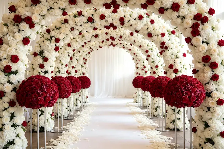 silk flower ball wedding ceremony altar arch decor