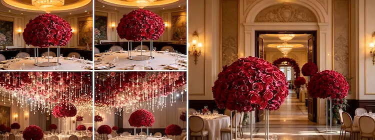 silk flower ball wedding multiple scenes altar table hanging entry