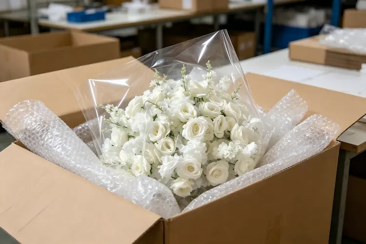 white rose flower ball packaging in carton for shipping
