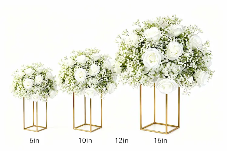 silk flower ball size comparison 6 10 12 16 inch