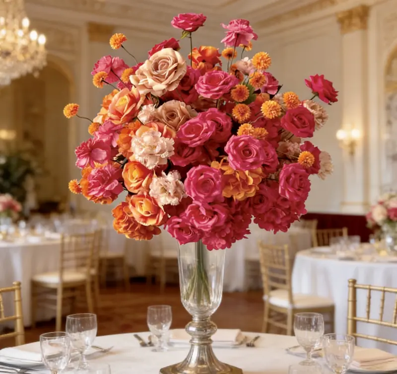 Red Flower Ball – Artificial Red Rose Flower Ball Centerpiece（Lush Red Rose Ball for Romantic Weddings & Events）
