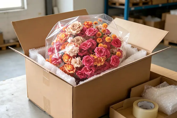 red rose flower ball packaging in carton for shipping