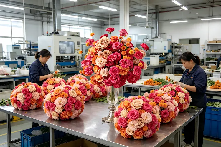 red rose flower ball factory production line