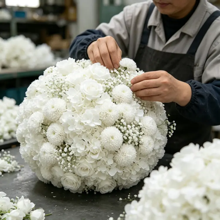 Artisan Handcrafting Artificial Flower Ball Detail Process Handmade Quality