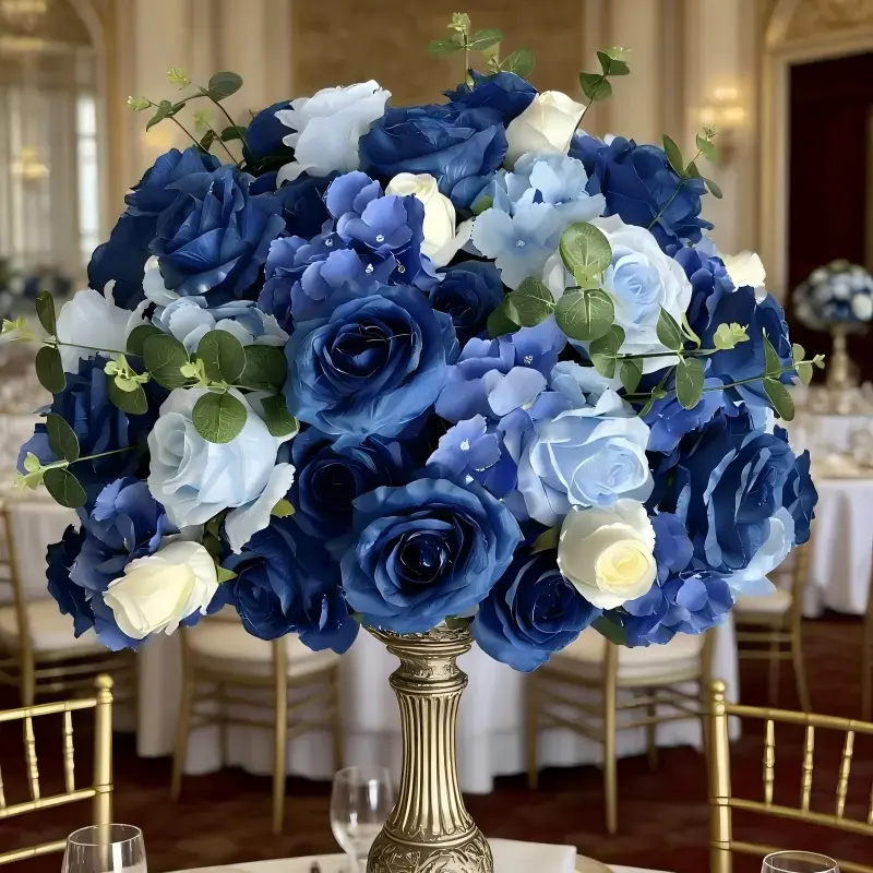 Blue Silk Flower Ball – Artificial Floral Centerpiece for Weddings & Events