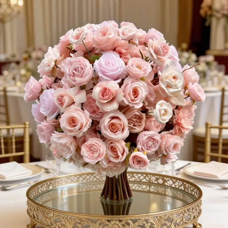 pink rose flower ball centerpiece wedding table