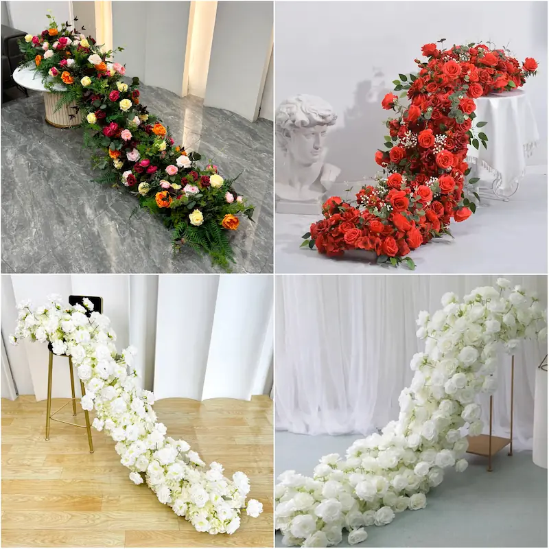 Red Flower Runner – Artificial Red Rose Aisle Runner for Weddings & Events
