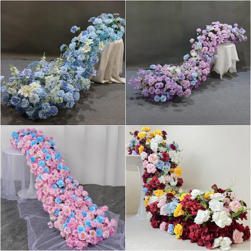 Flower Table Runner – Artificial Flower Runner for Table（Lush Floral Table Runner for Weddings, Banquets & Events）