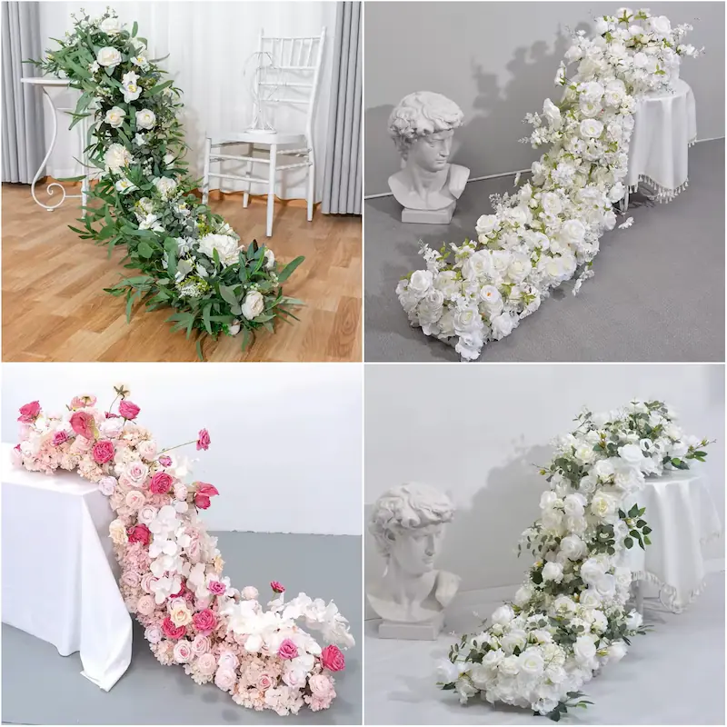 Flower Table Runner – Artificial Flower Runner for Table（Lush Floral Table Runner for Weddings, Banquets & Events）