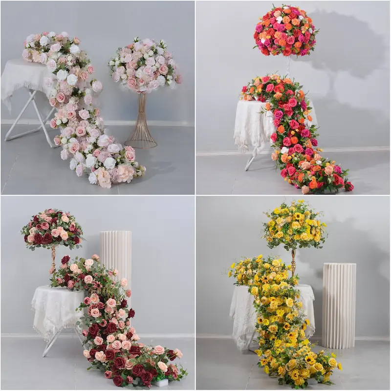 Flower Table Runner – Artificial Flower Runner for Table（Lush Floral Table Runner for Weddings, Banquets & Events）