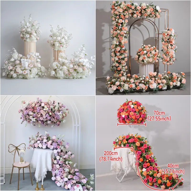 Flower Table Runner – Artificial Flower Runner for Table（Lush Floral Table Runner for Weddings, Banquets & Events）