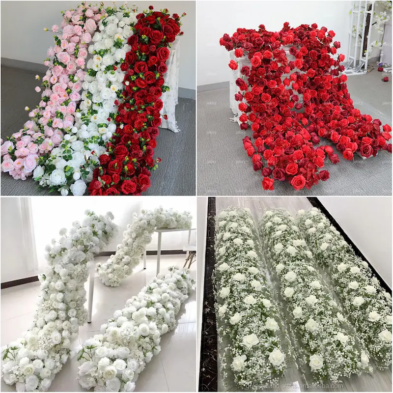 Flower Table Runner – Artificial Flower Runner for Table（Lush Floral Table Runner for Weddings, Banquets & Events）
