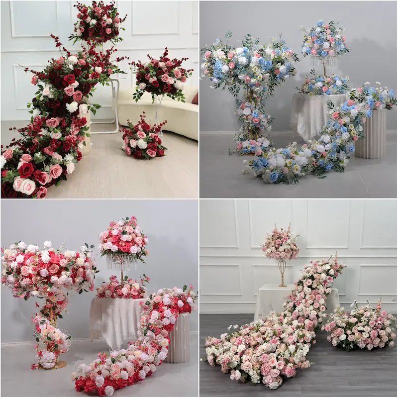 Flower Table Runner – Artificial Flower Runner for Table（Lush Floral Table Runner for Weddings, Banquets & Events）