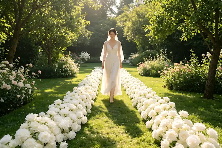 flower runner outdoor garden wedding aisle