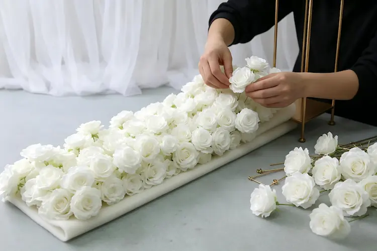 artisan handcrafting flower runner