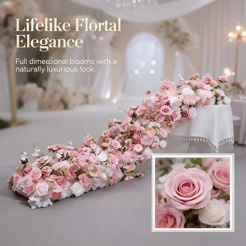 Artificial Flower Runner – Wedding Aisle Flower Runner Decor（Lush Floral Aisle Decor for Wedding Ceremonies & Receptions）