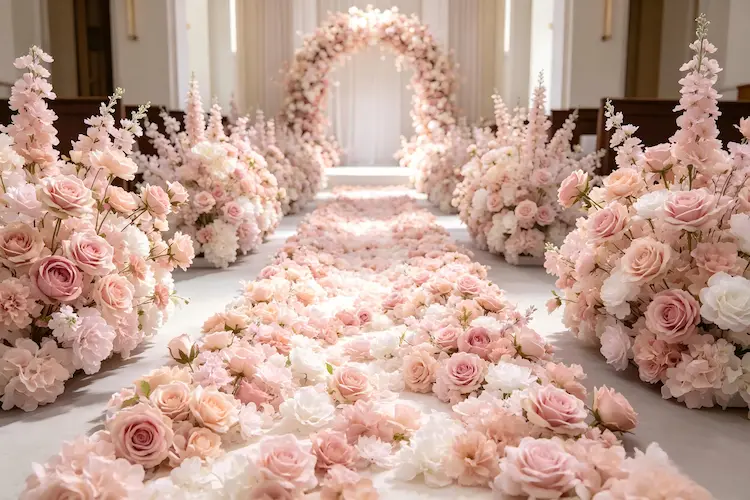 artificial flower runner wedding aisle panoramic decor