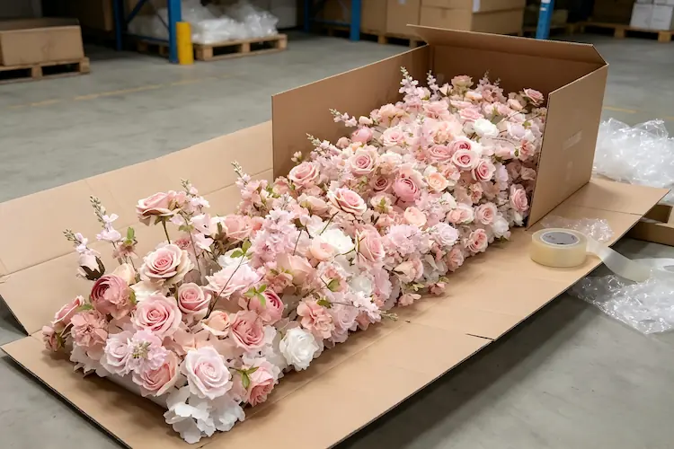 artificial flower runner packaging in carton for shipping