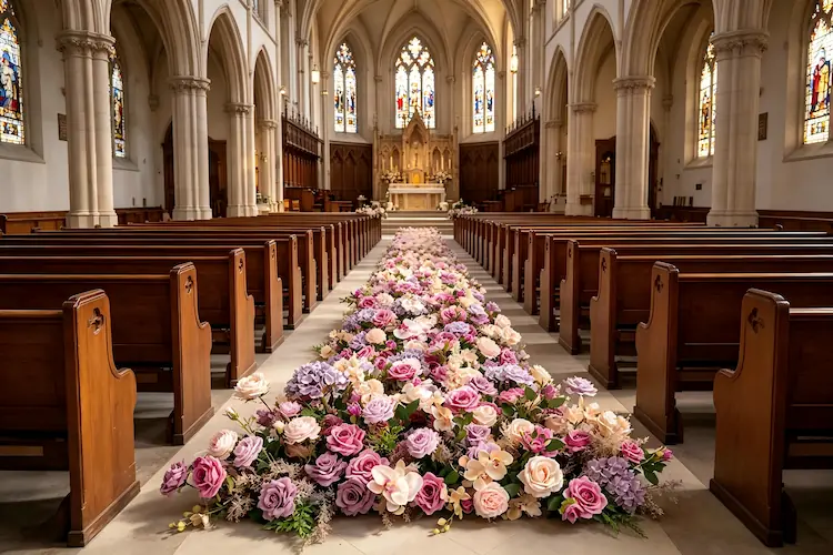 wedding flower runner church ceremony aisle decor