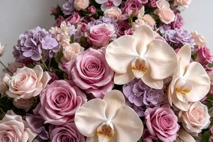 wedding flower runner texture close up silk petals