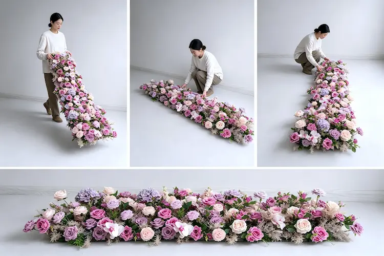 wedding flower runner installation easy lay process