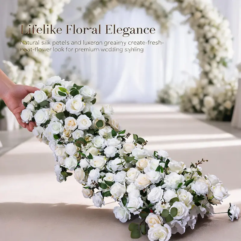 Flower Table Runner – Artificial Flower Runner for Table（Lush Floral Table Runner for Weddings, Banquets & Events）