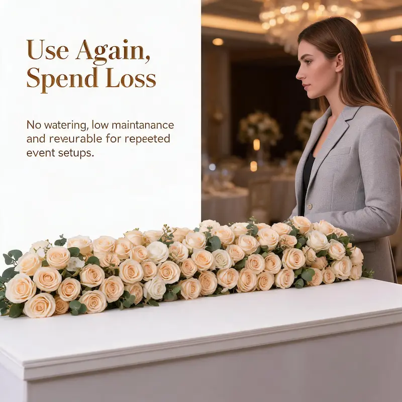 Flower Table Runner – Artificial Flower Runner for Table（Lush Floral Table Runner for Weddings, Banquets & Events）
