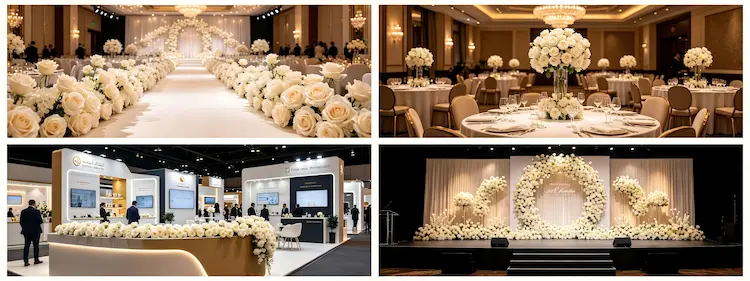 international event cases using XIBO flower table runners