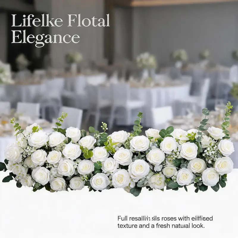 White Flower Runner – Artificial White Aisle Flower Runner for Weddings & Events
