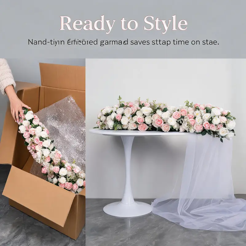 White Flower Runner – Artificial White Aisle Flower Runner for Weddings & Events