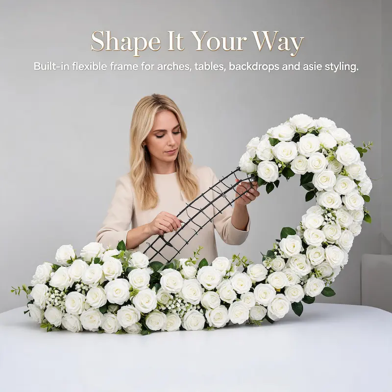 White Flower Runner – Artificial White Aisle Flower Runner for Weddings & Events