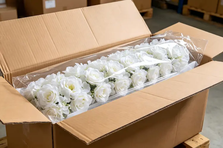 white flower runner packaging in carton for shipping