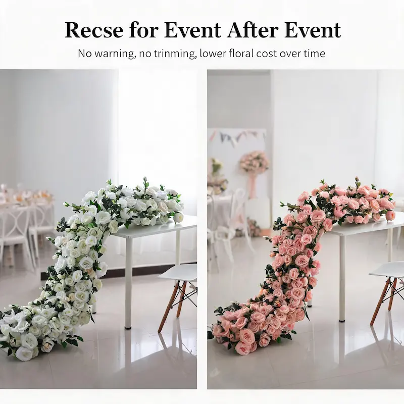 Silk Flower Runner – Artificial Silk Aisle Flower Runner for Weddings & Events