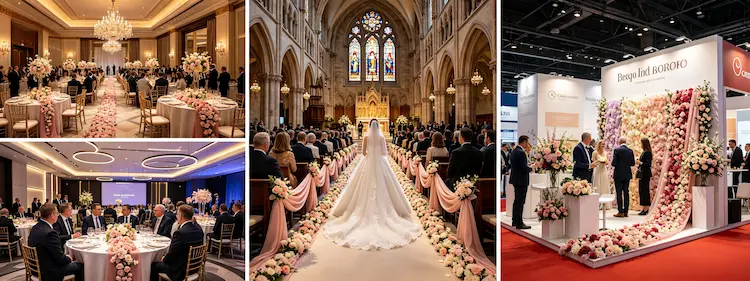 international wedding cases using silk flower runners
