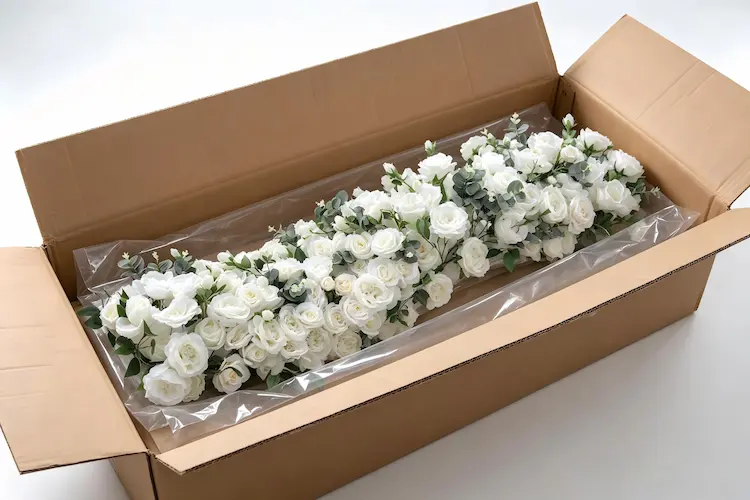 silk flower runner packaging in carton for shipping