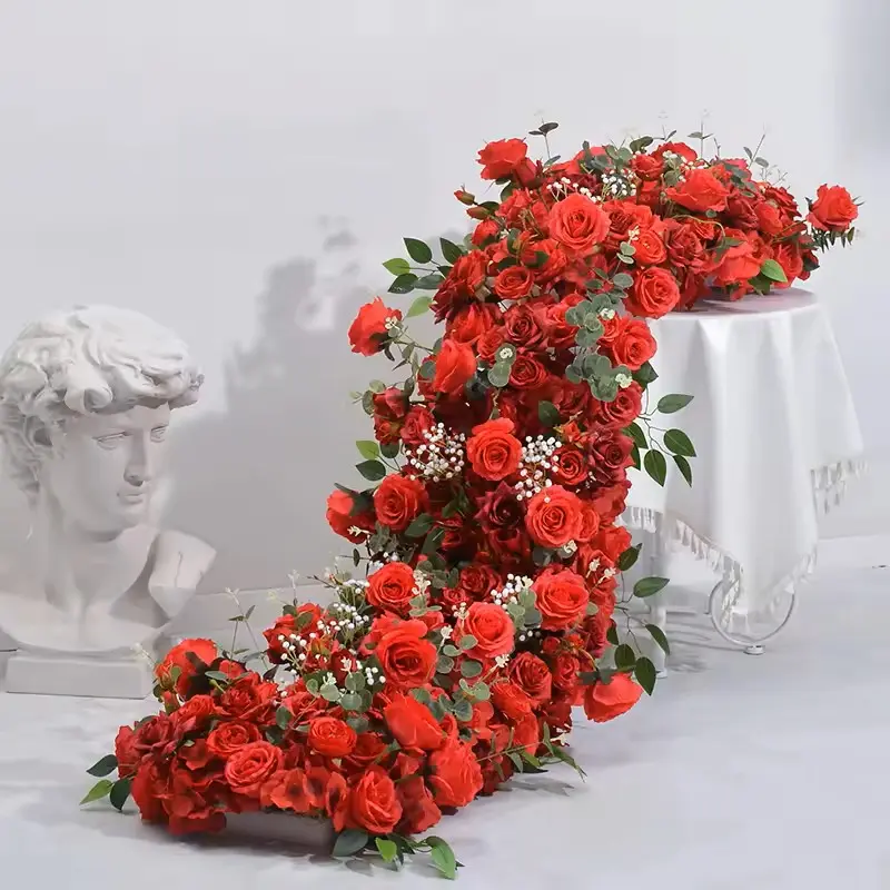 Red Flower Runner – Artificial Red Rose Aisle Runner for Weddings & Events