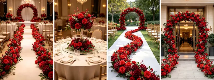 international wedding cases using red flower runners