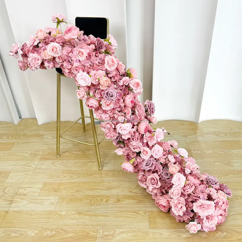 Pink Flower Runner – Artificial Pink Rose Aisle Runner for Weddings & Events