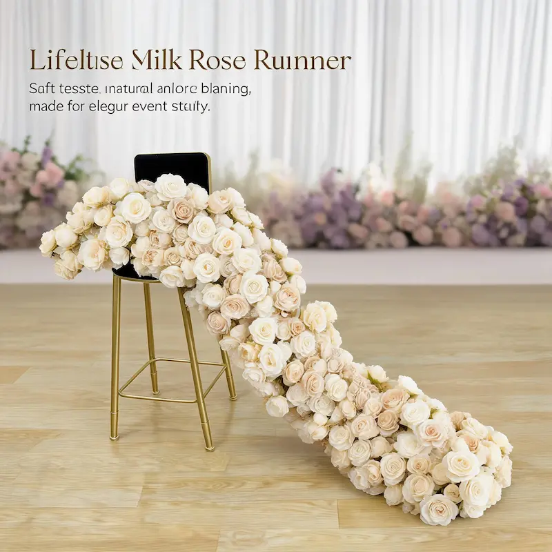 Pink Flower Runner – Artificial Pink Rose Aisle Runner for Weddings & Events